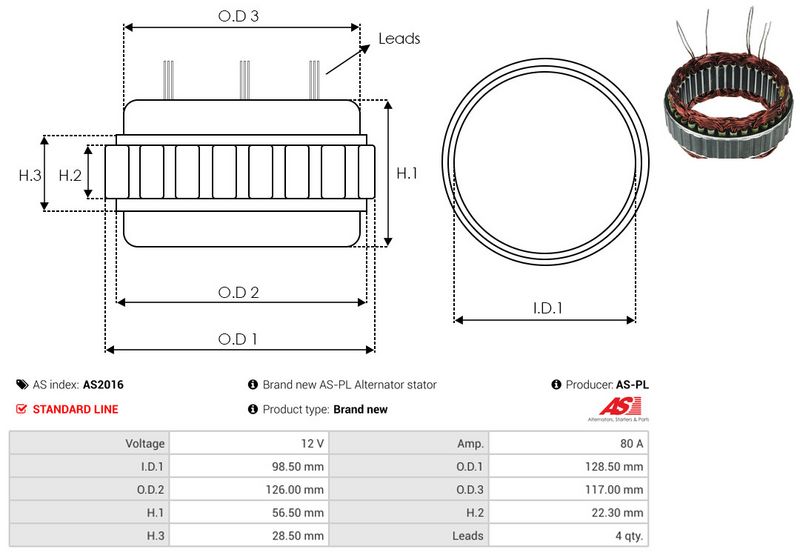 AS-PL AS2016 Stator, alternator