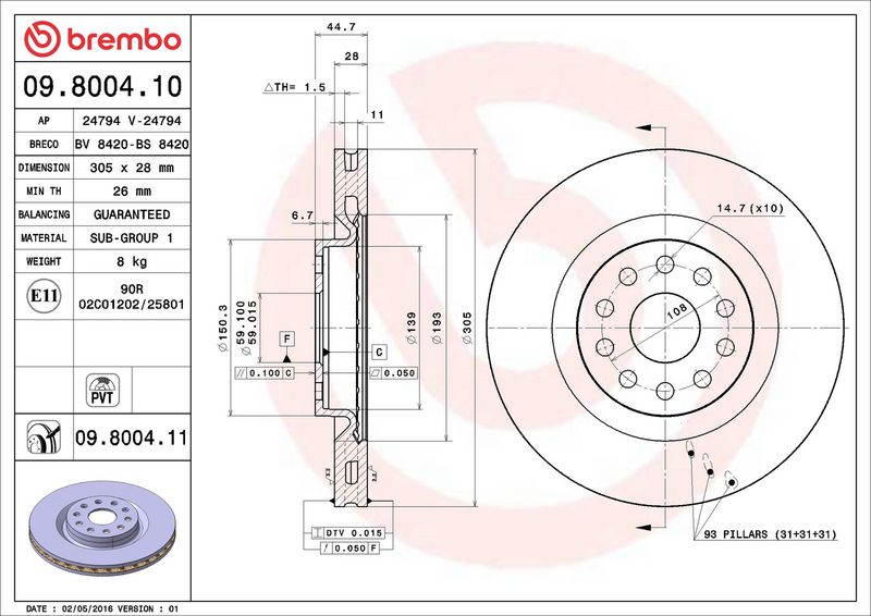 BREMBO 09.8004.11 Brake Disc