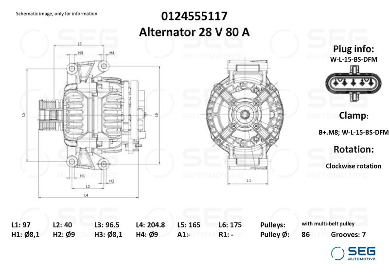 SEG Automotive 0124555117 Alternator