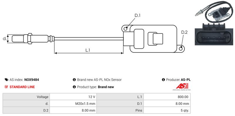 AS-PL NOX9484 NOx Sensor, urea injection