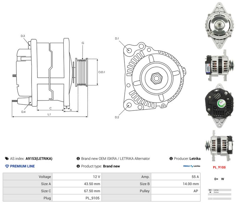 AS-PL A9153(LETRIKA) Alternator