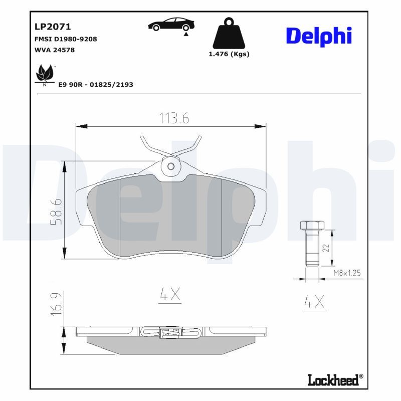 Piduriklotsi komplekt, ketaspidur, DELPHI LP2071
