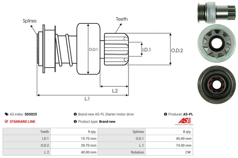 AS-PL SD5025 Freewheel Gear, starter