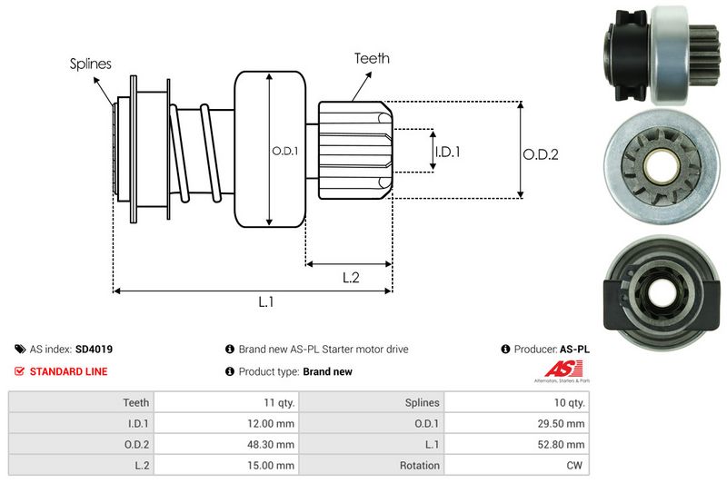 AS-PL SD4019 Freewheel Gear, starter