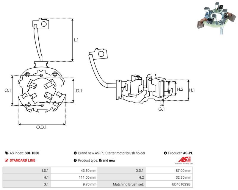 AS-PL SBH1030 Holder, carbon brushes
