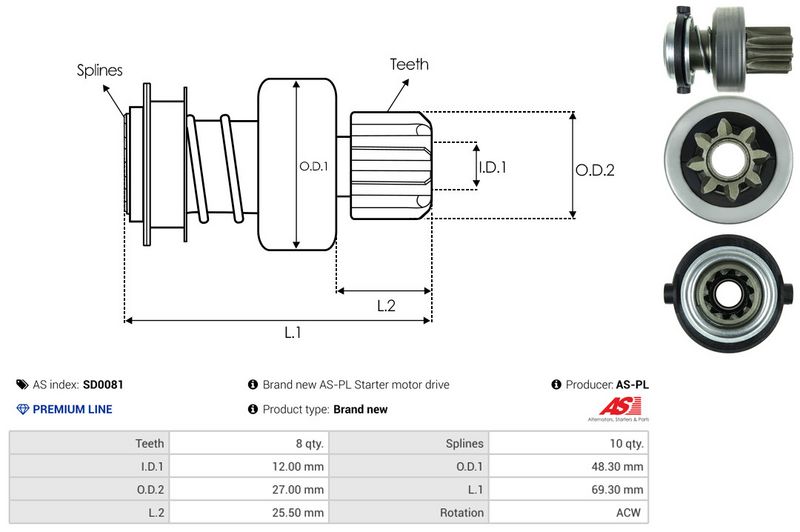 AS-PL SD0081 Freewheel Gear, starter