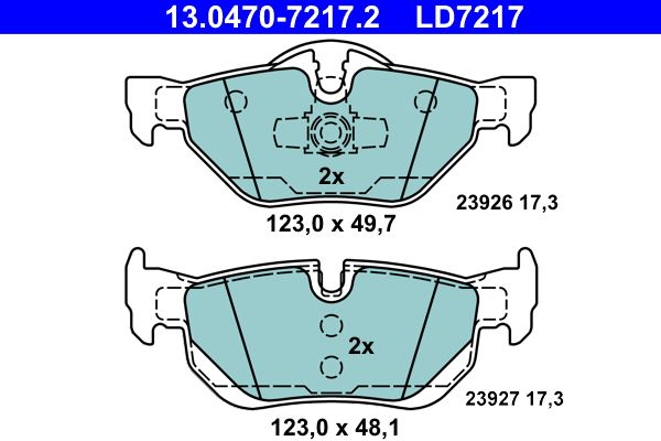 Комплект гальмівних накладок, дискове гальмо, Ate 13.0470-7217.2