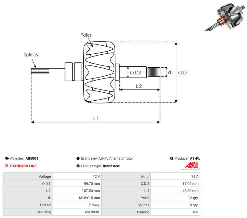 rootor, generaator, AS-PL AR5001
