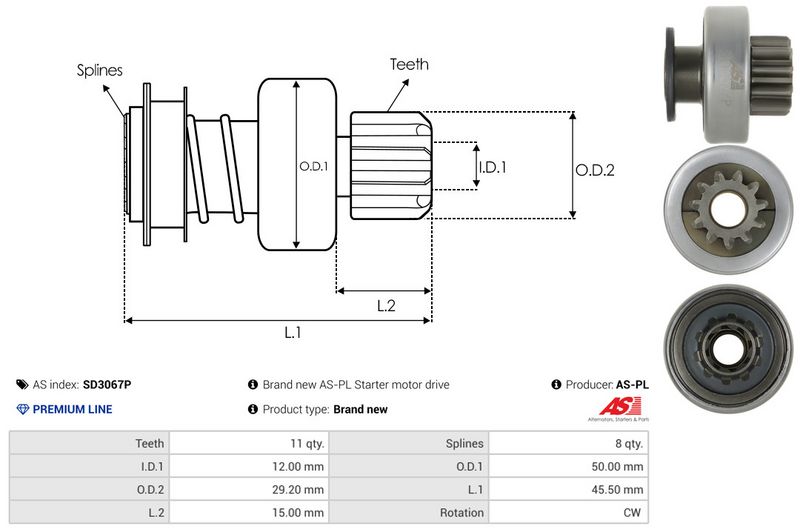AS-PL SD3067P Freewheel Gear, starter