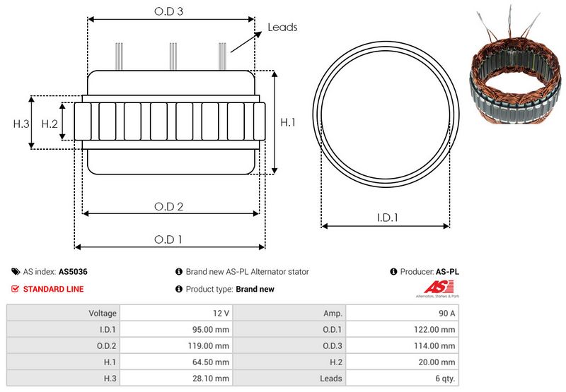AS-PL AS5036 Stator, alternator