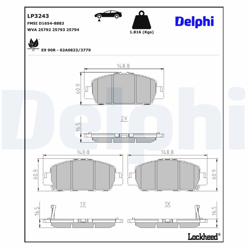 Piduriklotsi komplekt, ketaspidur, DELPHI LP3243