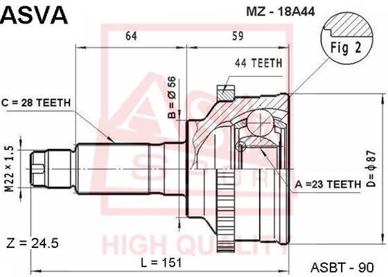 Комплект шарнірів, приводний вал, Asva MZ18A44