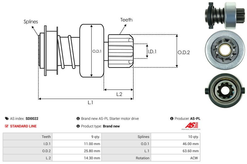 AS-PL SD0022 Freewheel Gear, starter