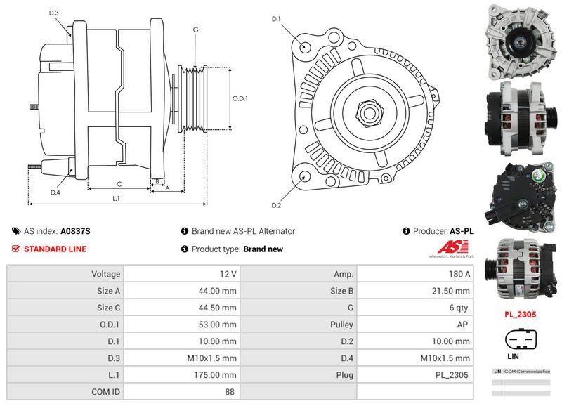 AS-PL A0837S Alternator