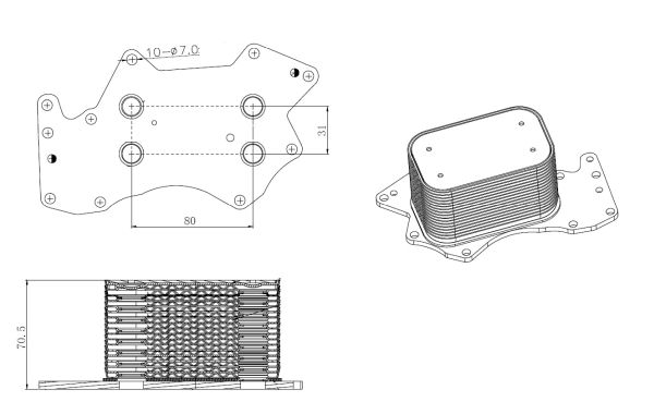 Охолоджувач оливи, моторна олива, Audi A4/A6/A8/Q7/VW Touareg 2.7TDI/3.0TDI/3.0 V6 04-11, Nrf 31816