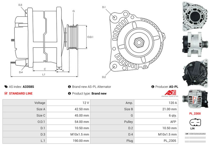 AS-PL A3358S Alternator