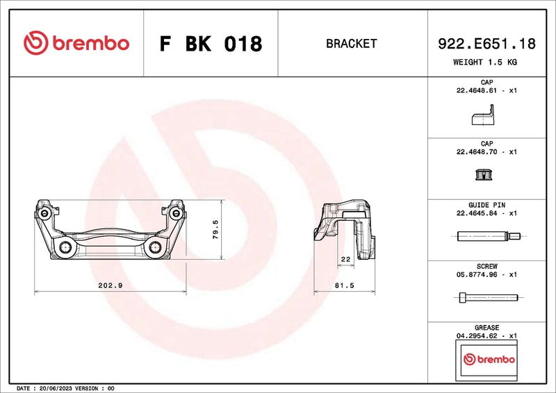 Комплект кронштейнів гальмівного супорта, Brembo FBK018