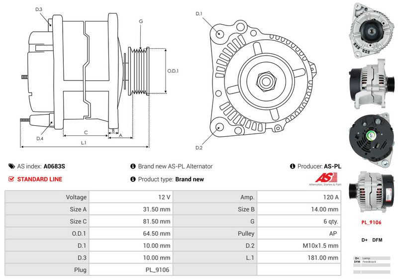 AS-PL A0683S Alternator