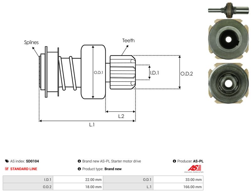 AS-PL SD0104 Freewheel Gear, starter