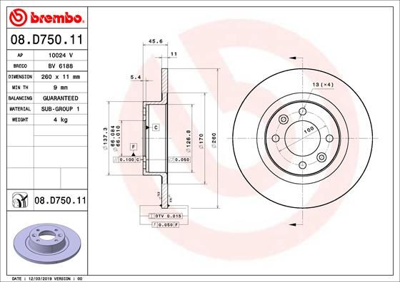 BREMBO féktárcsa 08.D750.11