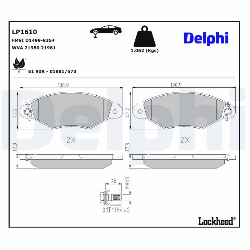 Piduriklotsi komplekt, ketaspidur, DELPHI LP1610