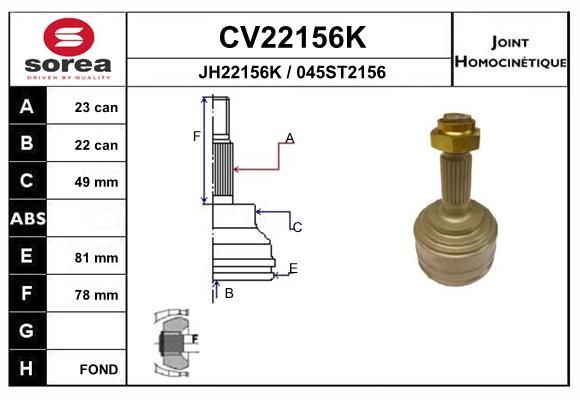 EAI csuklókészlet, hajtótengely CV22156K