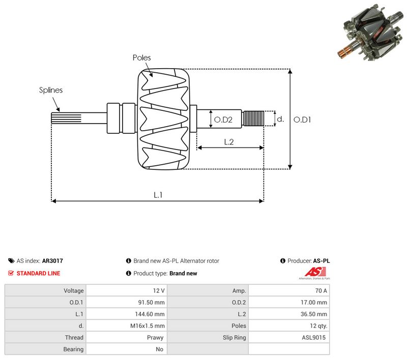 rootor, generaator, AS-PL AR3017