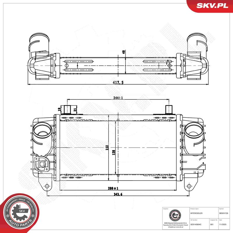 Kompressoriõhu radiaator, ESEN SKV 98SKV126