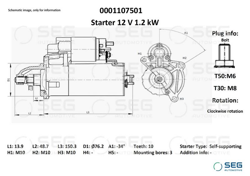 SEG Automotive 0001107501 Starter