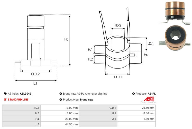AS-PL ASL9042 Slip Ring, alternator