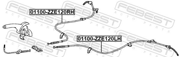 Тросовий привод, стоянкове гальмо, Febest 01100-ZZE120LH