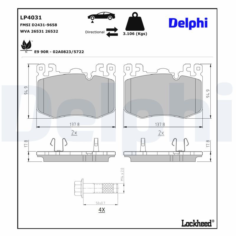 Piduriklotsi komplekt, ketaspidur, DELPHI LP4031