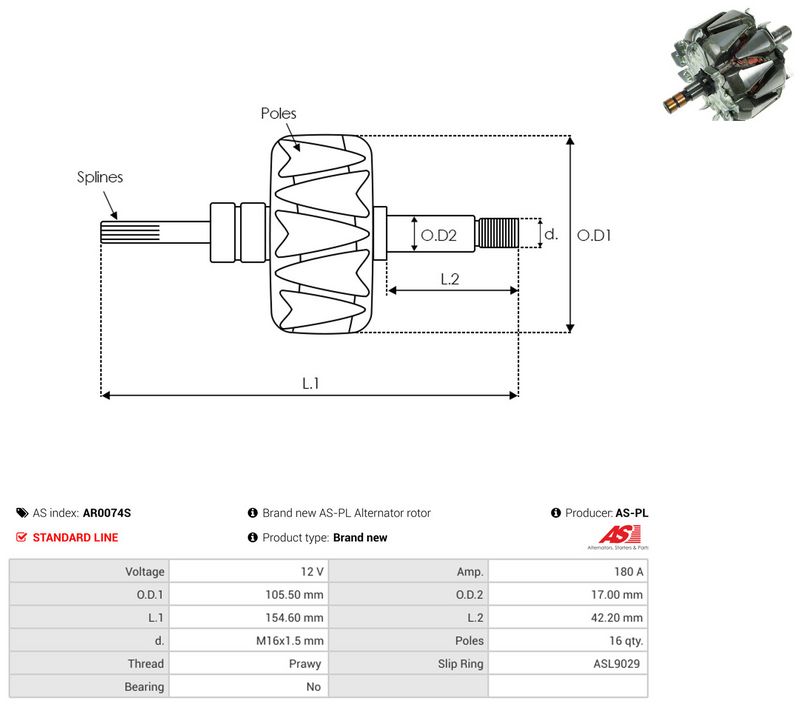 rootor, generaator, AS-PL AR0074S