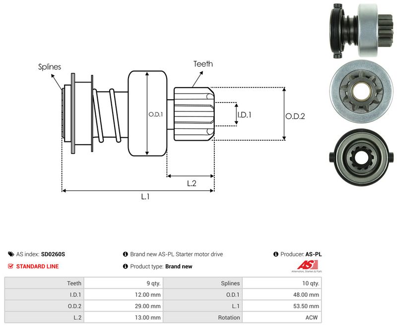 AS-PL SD0260S Freewheel Gear, starter