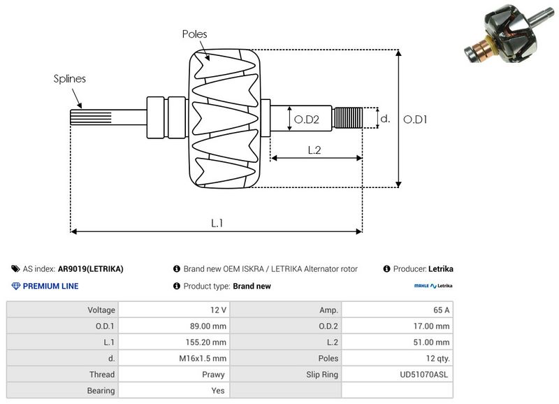 AS-PL AR9019(LETRIKA) Rotor, alternator