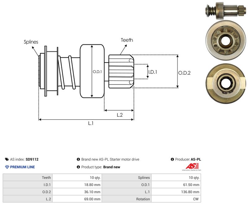 AS-PL SD9112 Freewheel Gear, starter