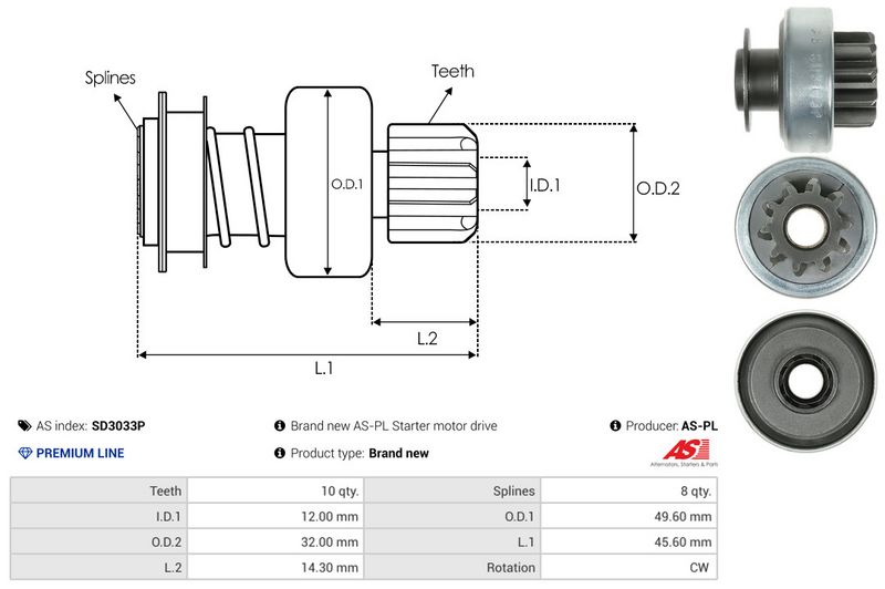 AS-PL SD3033P Freewheel Gear, starter