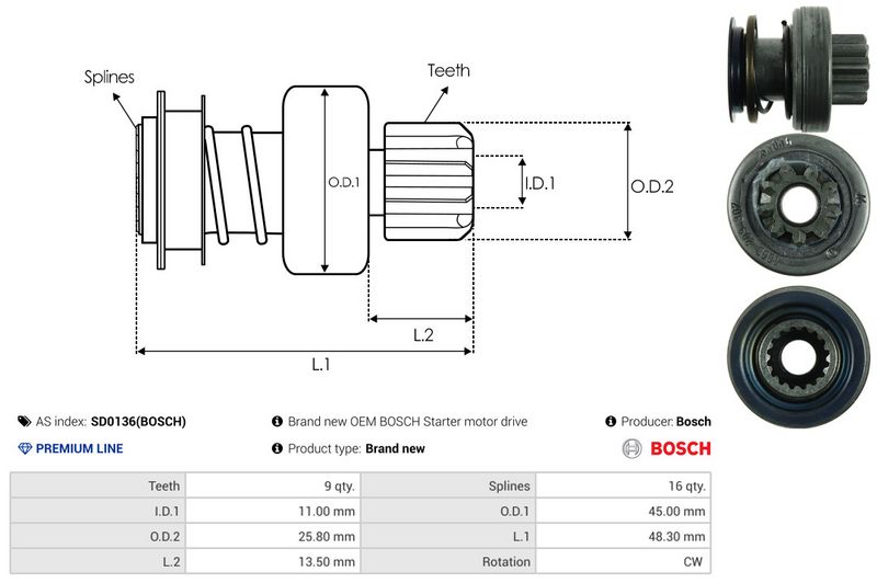 AS-PL SD0136(BOSCH) Freewheel Gear, starter