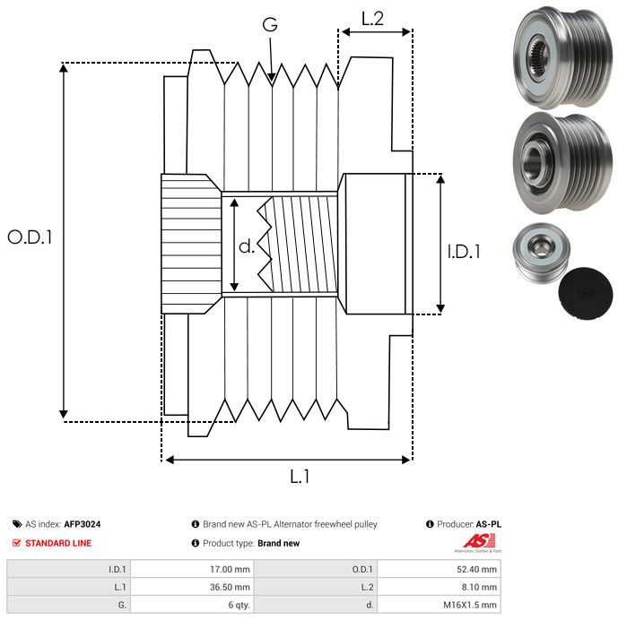AS-PL AFP3024 Alternator Freewheel Clutch