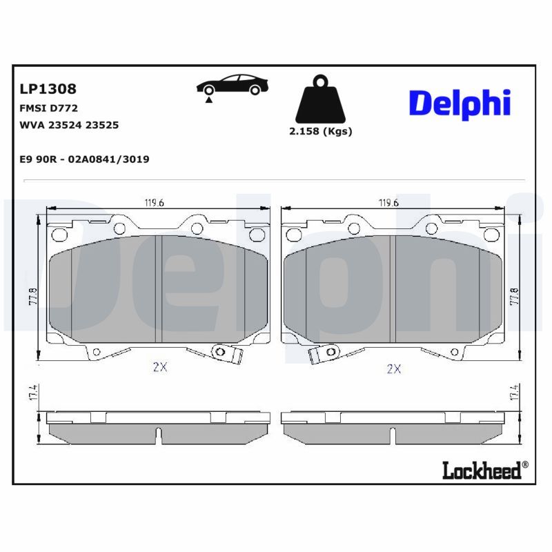 комплект спирачно феродо, дискови спирачки DELPHI