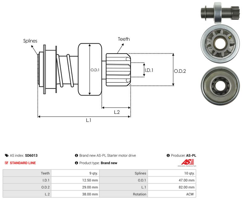 AS-PL SD6013 Freewheel Gear, starter