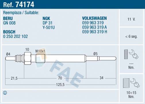 Свічка розжарювання, Fae 74174