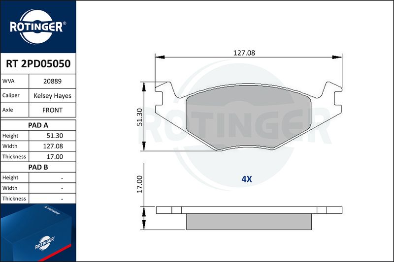 ROTINGER fékbetétkészlet, tárcsafék RT 2PD05050