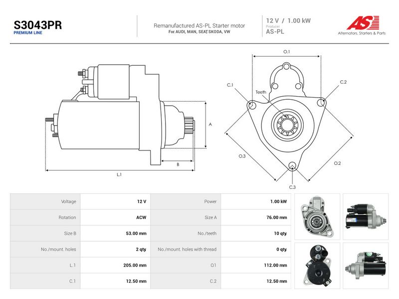 Starter, AS-PL S3043PR