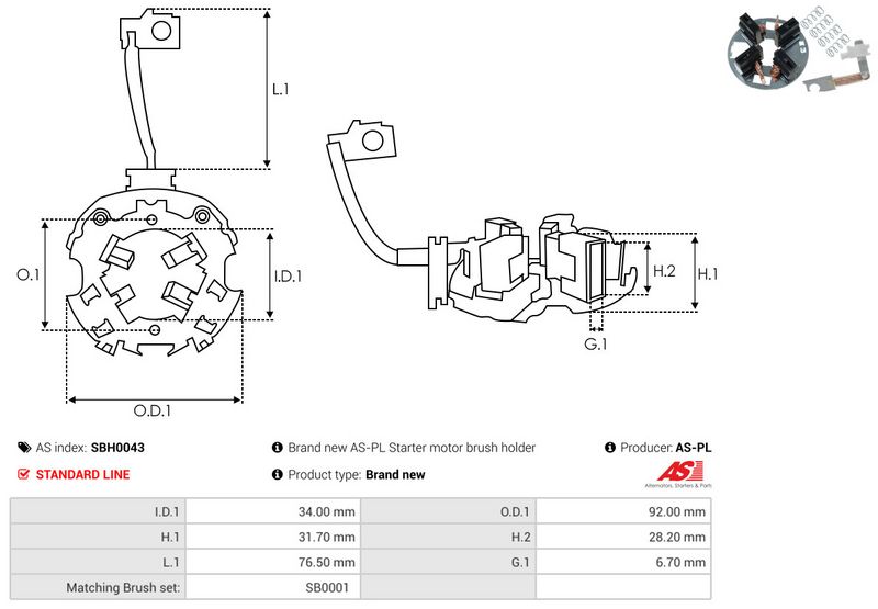 Kinnitus, süsinikuharjad, AS-PL SBH0043