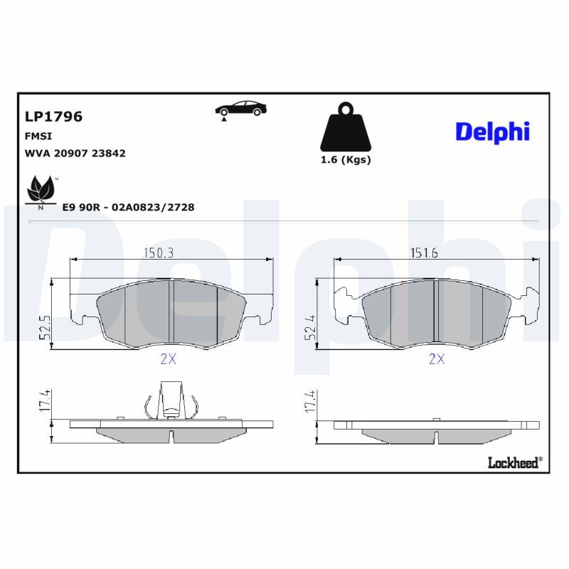 Piduriklotsi komplekt, ketaspidur, DELPHI LP1796