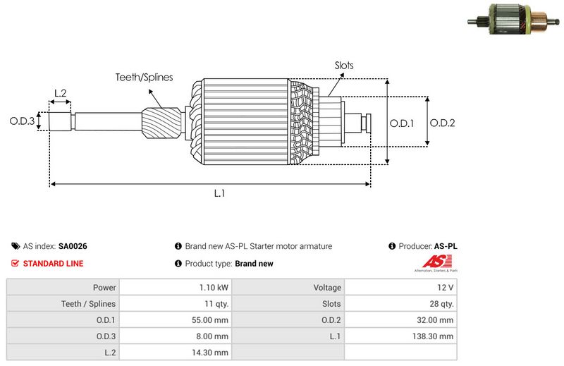 AS-PL SA0026 Armature, starter