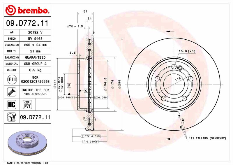 Гальмівний диск, Brembo 09.D772.11