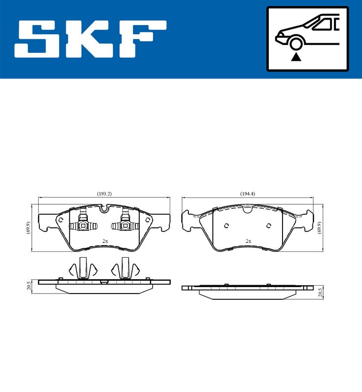 Комплект гальмівних накладок, дискове гальмо, Skf VKBP80402