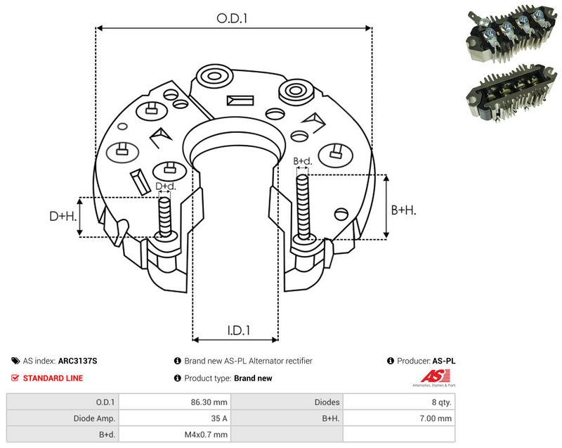 AS-PL ARC3137S Rectifier, alternator